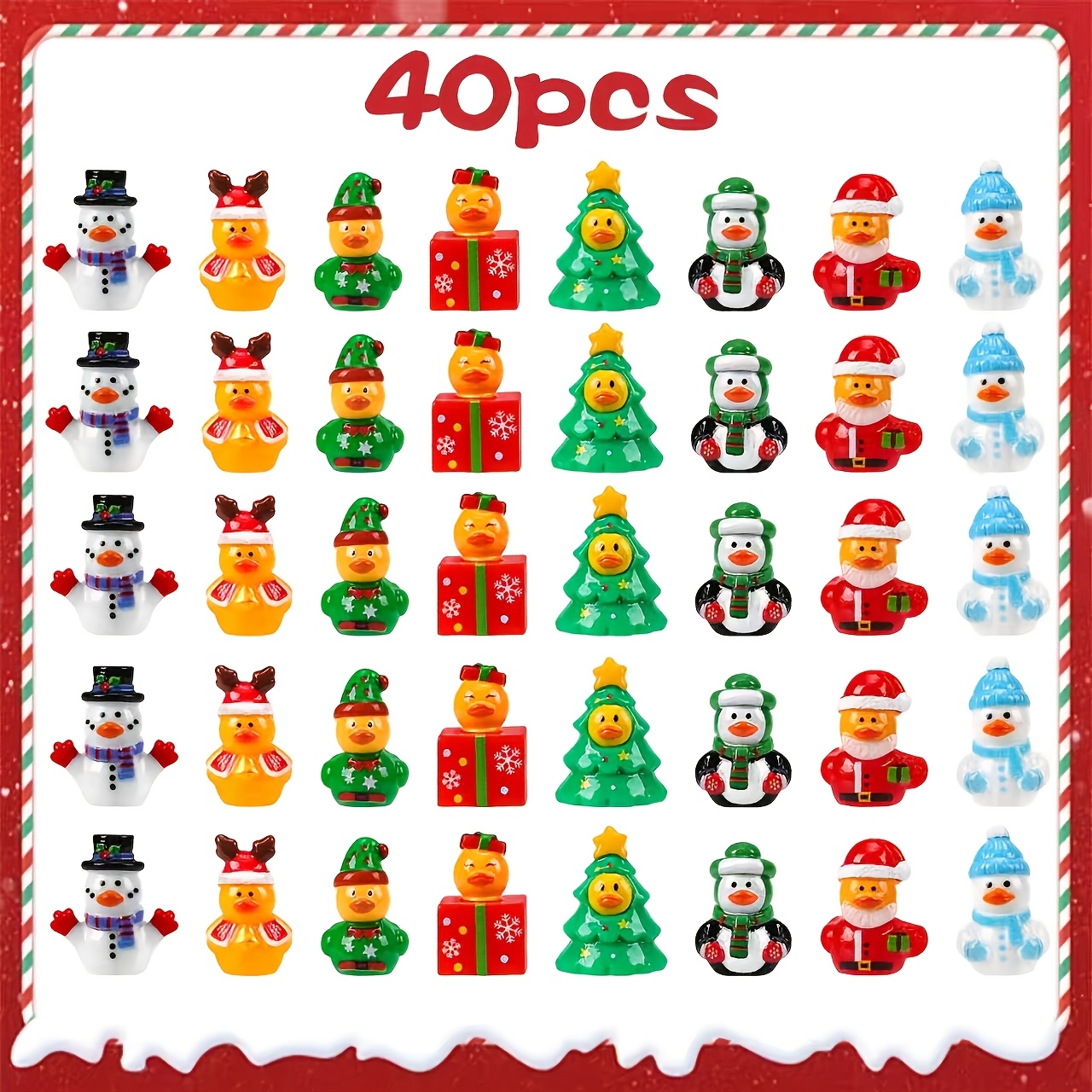 TEMU 40/80pcs Christmas Mini Ducks, 8 Styles Of Mini Resin , Christmas Tree Gift Boxes, Reindeer , Halloween-themed Small Statues, Garden Miniature