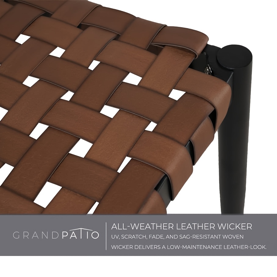 Grand Patio Bench, 2-Seat Leather-Look Wicker Bench with Tapered Legs, Outdoor Bench for Small Front Porch Entryway