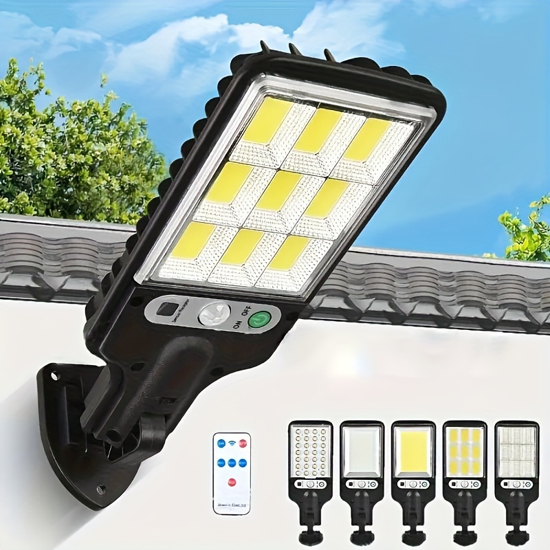 2pcs cob solar wall lights with remote control 3 light modes human induction outdoor solar street lights details 5