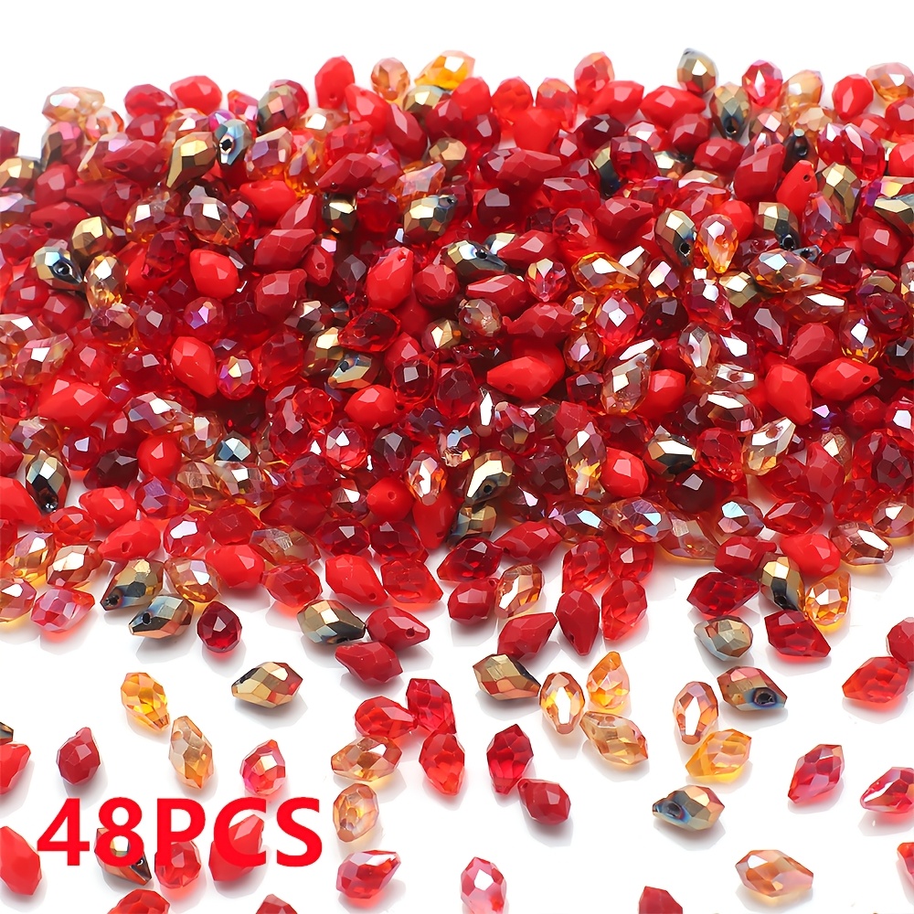 48 Stück Glasperlen mit Farbverlauf, 5x8mm geschliffene Tropfenperlen-Mischung, Multicolor-Schmuckzubehör für DIY-Ohrstecker, Armbänder, Halsketten, Nagelkunst-Dekorationen