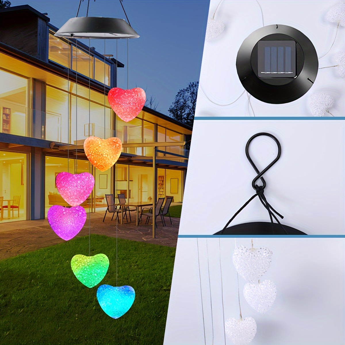 

Charming Heart-shaped Solar Wind Chimes With Color-changing Led Lights - Perfect Gift For Mom, Grandma, Wife, Aunt, Sister - Unique Outdoor Garden Decor By Ganges Sa