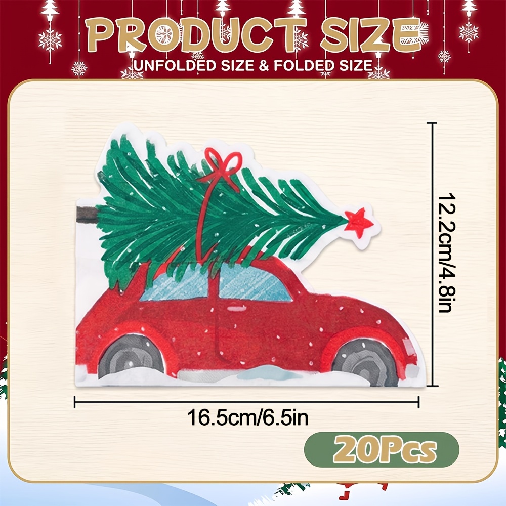 TEMU Paquete de 20/40/60 servilletas con forma de camión retro y árbol de Navidad - Aptas para decoración de mesa de cena de Navidad, papel de seda
