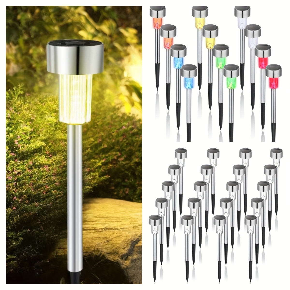 8/10Pcs Outdoor Solar Landscape Lawn Lights, Durable Lighting For , Yards, Gardens And Driveways - Stainless Steel Construction With Switch Control, Installation Hardware Included, Solar Rechargeable Nickel Battery (40Mah),. - Patio, Lawn & Garden