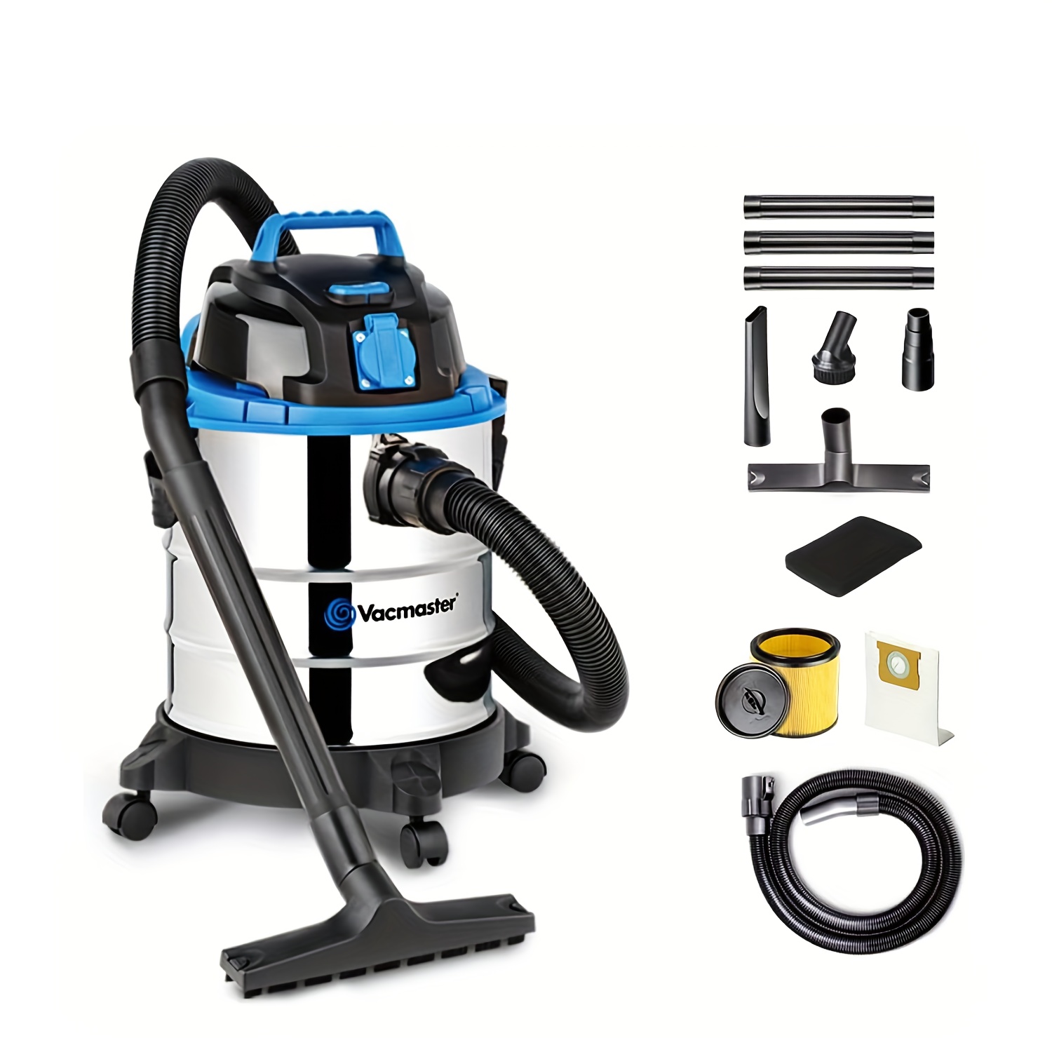E-shop Industrieller Nass-Trocken-Staubsauger 1250W 18L, Blasfunktion, Ohne Beutel, Edelstahl, Für , Garage, Küche, Terrasse | 14kPa