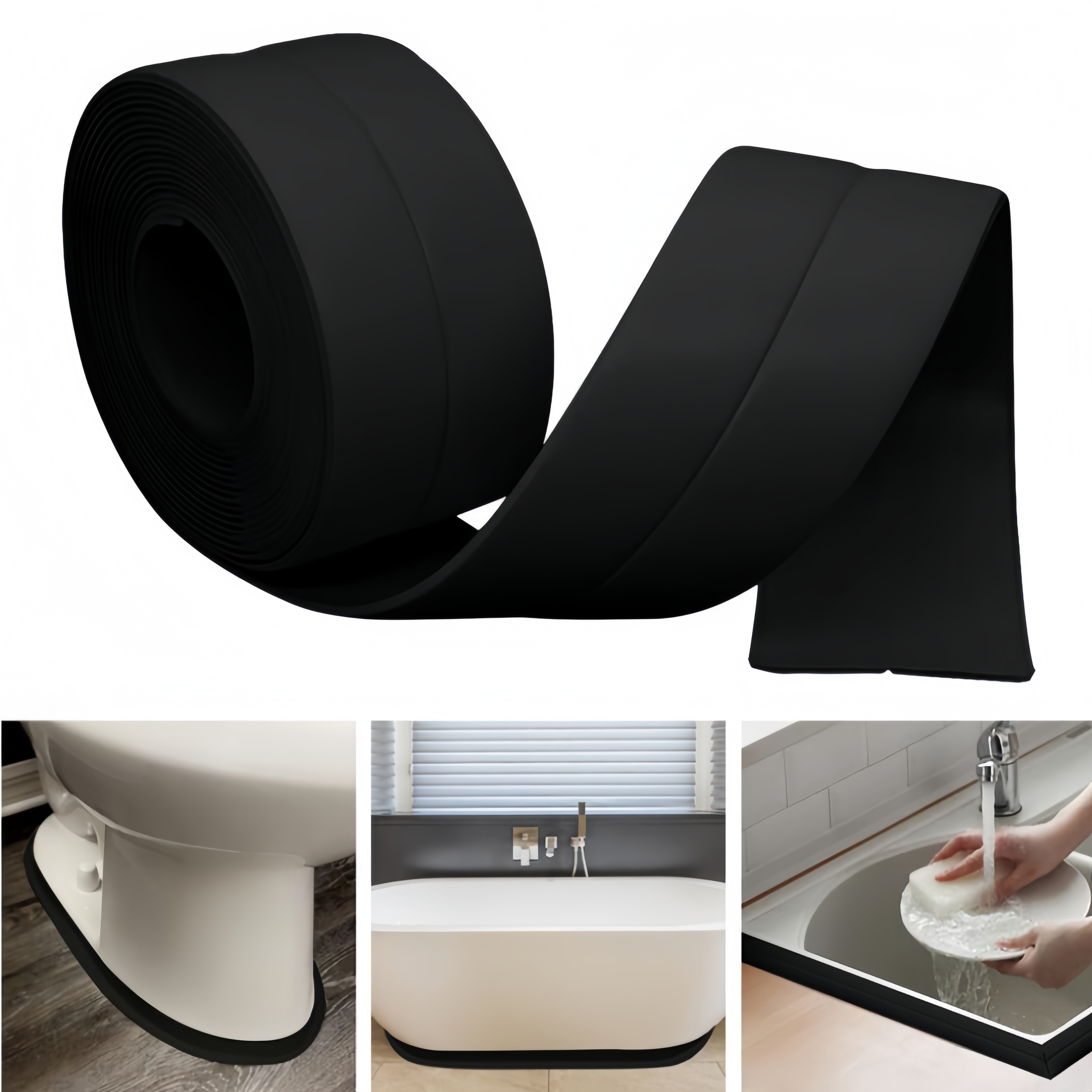 

Waterproof & Mold-resistant Self-adhesive Sealing Tape For Kitchen And Bathroom - Stain & Leak Proof, Ideal For Toilets, Sinks, And Ceramic - White/black