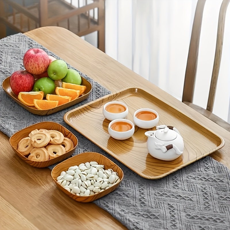 10pcs wood grain plastic snack trays square bone shaped Temu