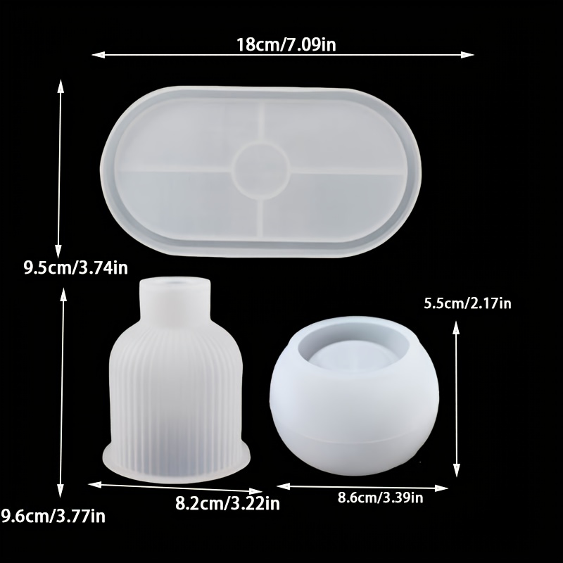 E-shop 3-teiliges Harz Silikonform Set Ovale Schale Silikonform Vase Dekoration Silikonform Runde Aufbewahrungsflasche Form - Epoxidharz Gießform Vase