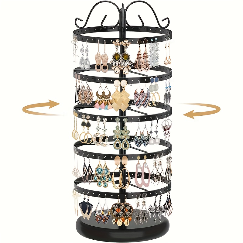 1pc heavy duty 5 tier rotating earring organizer space saving spiral design desktop jewelry display stand for   boutique easy assembly no tools needed earring display stand salon accessory sleek   sturdy construction   compact storage detachable shelves tiered rack fashion enthusiasts