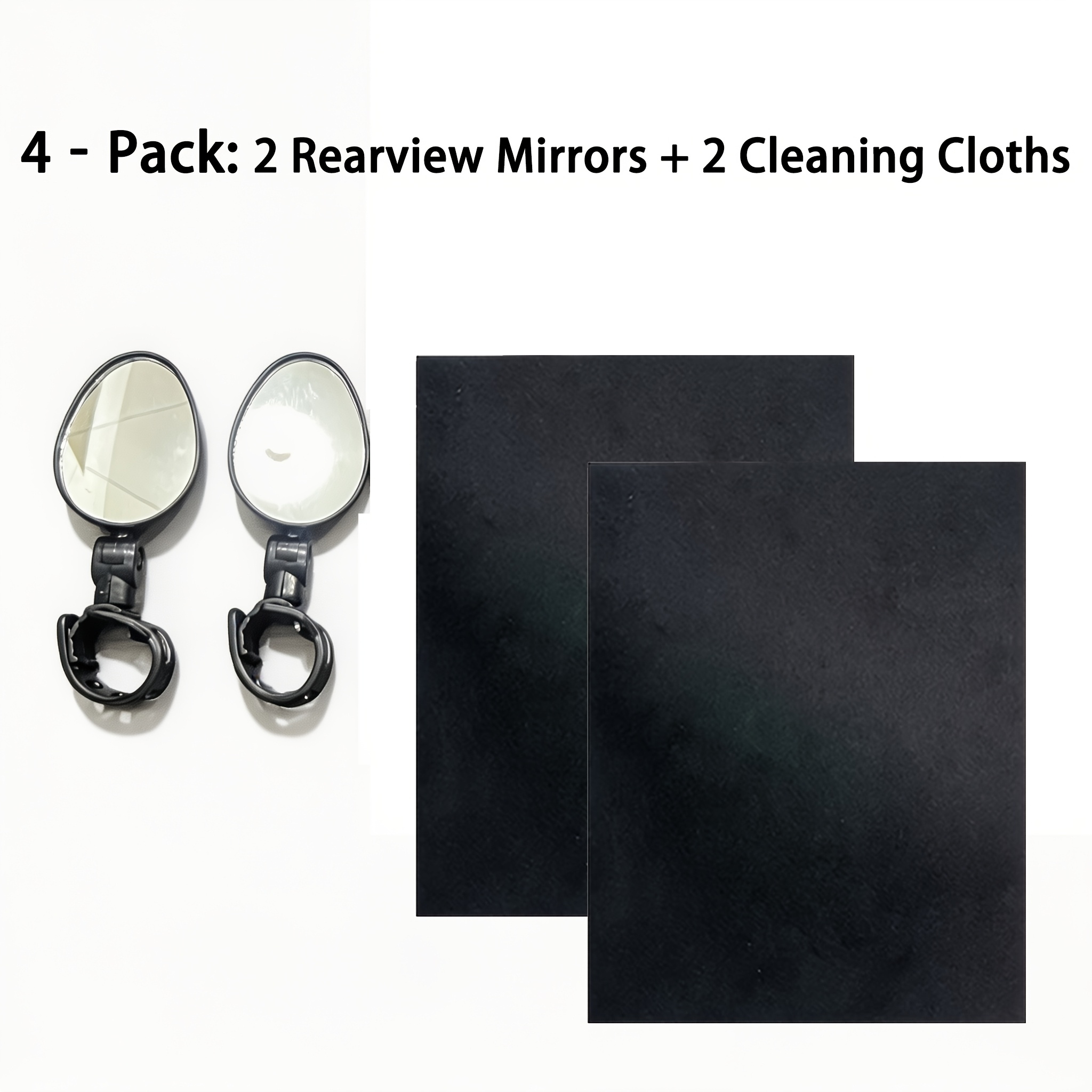 TEMU 4pcs Set: 2 Rearview Mirrors And 2 Glass Cleaning Cloths. 360-degree Rotating Bicycle Rearview Mirror, Oval Convex Cycling Rear View Mirror,