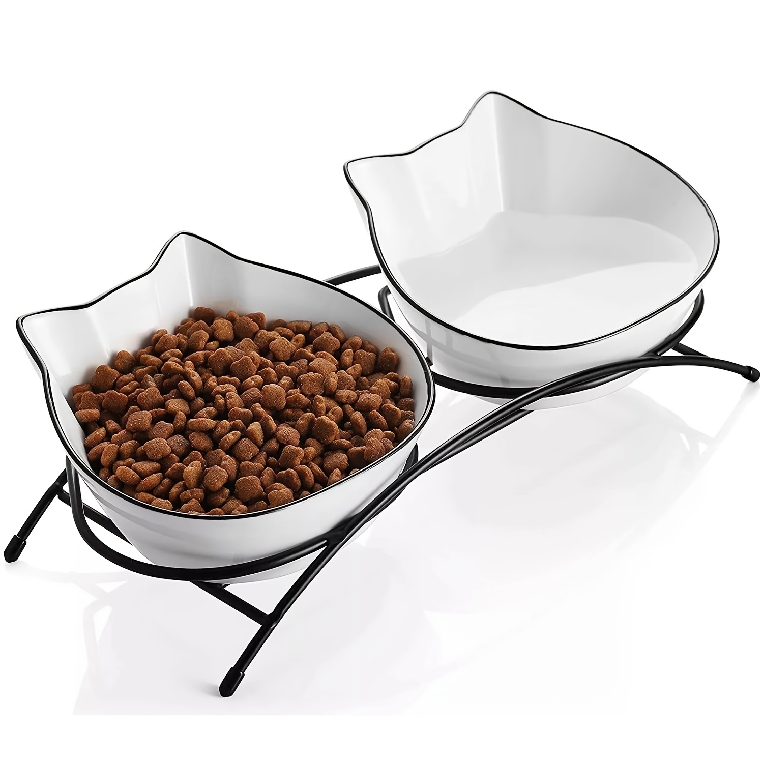 

2pcs 12oz Ceramic Cat Bowls - Anti-vomiting, Tilted Design For Improved & Posture - Cute Kitty Feeding Dishes