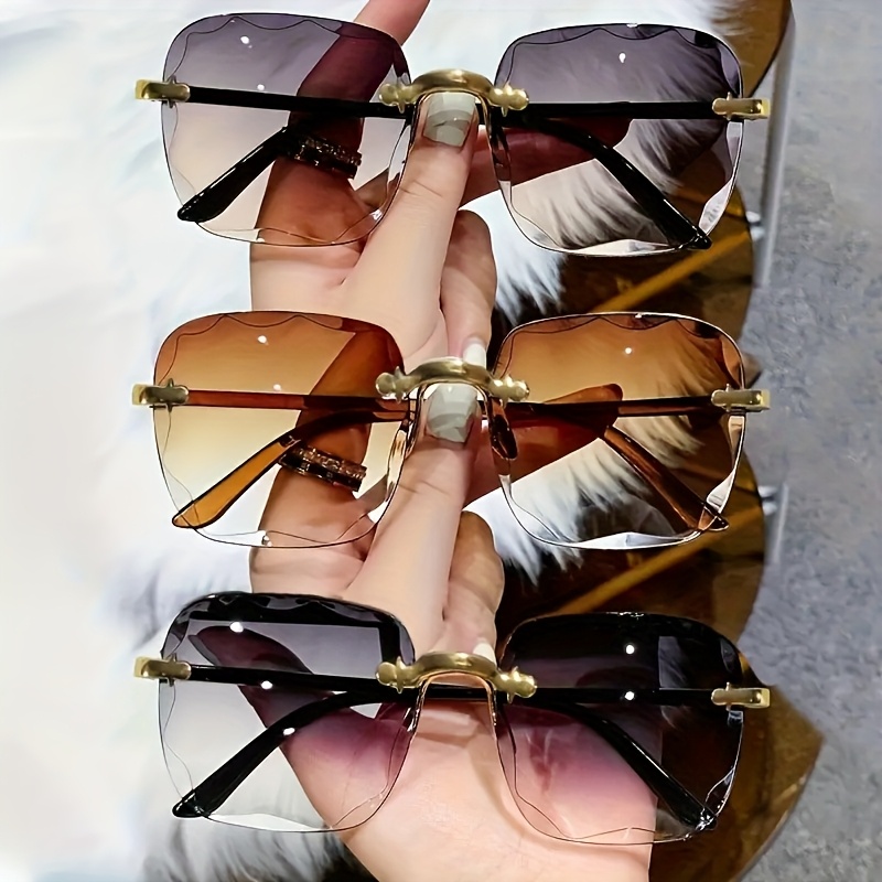 Fashion Sunglasses - Beige Gradient Frameless Women’s Shades Amazon.com: AIEYEZO Retro Rimless Sunglasses Rectangle  main image 2