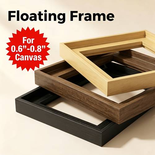 suitable for 1 5 2 0cm 0 6 0 8in thick canvas this floating canvas frame prevents sagging in gallery style display ideal for stretched artworks tone wood floating frame is