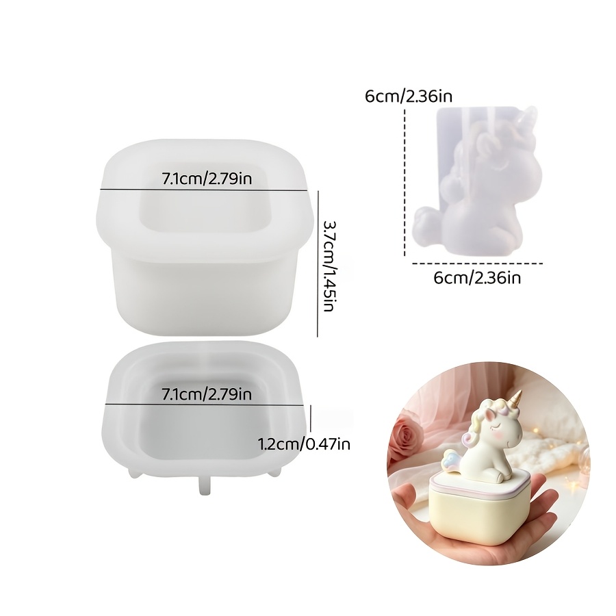 TEMU Diy Clay Mold 3pcs Storage Box Unicorn Ornament Silicone Mold Set Drip Resin Silicone, Home Decoration, Handicrafts, Gypsum Cement Mold Reused,