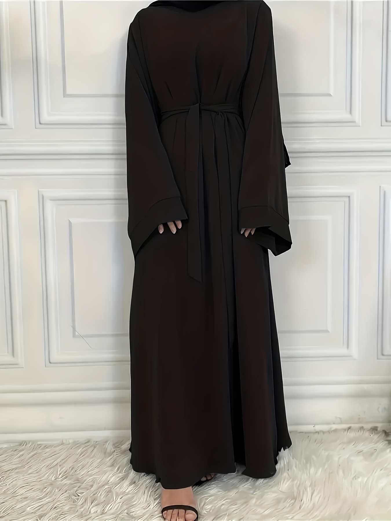 chinese dress ladies Women Ramadan Dress 3/4 Sleeves V-Neck Loose Long Dress Print Arab Rob   Fabulive