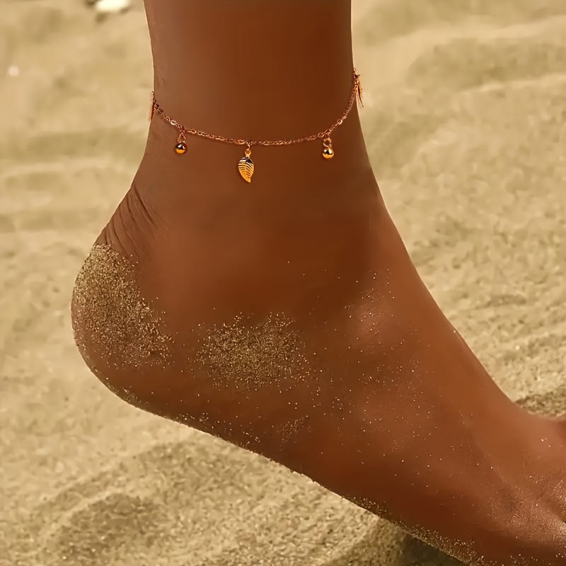 

Elegant Leaf Charm Anklet - 18k Golden Plated Stainless Steel, Perfect For Beach Vacations & Everyday Wear