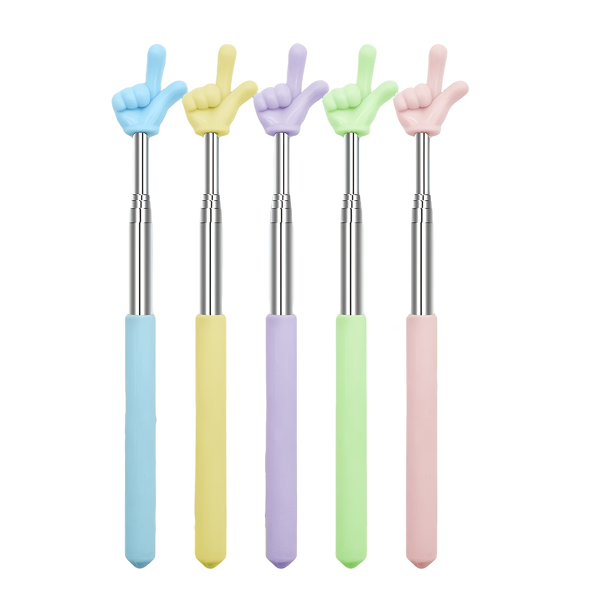 Image of 5pcs Set Of Colorful Extendable Teaching Pointers, Stainless Steel Finger Pens, And Portable Whiteboard Demonstration Tools