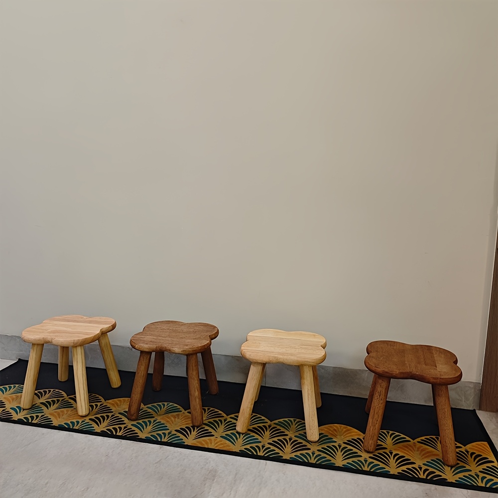 1pc vintage creative solid wood clover shaped stool small bench for sofa office footrest   used as entryway shoe bench living room coffee table stool reaching stool outdoor picnic resting stool Product details 0