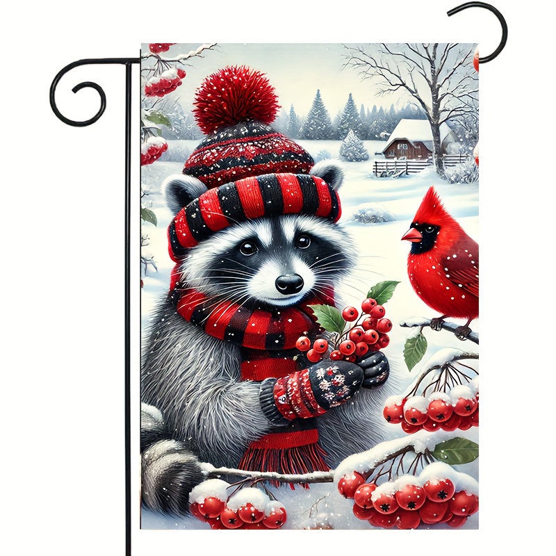 

Charming Winter Raccoon Welcome Garden Flag - Double-sided, Durable Polyester, 18x12 Inches - Perfect For Fall & Thanksgiving Outdoor Decor, Lawn & Porch Display (flagpole Not Included)