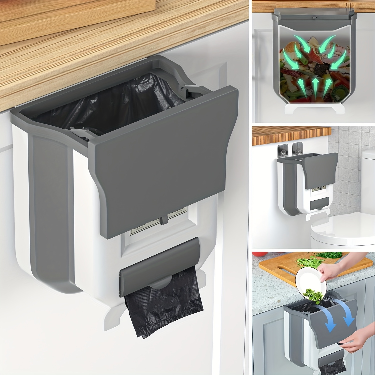 space saving new foldable wall mounted trash can does not a lid 10l large capacity suitable for kitchen bathroom bedroom and rv and other multi scenes white graywithout a lid Product details 0
