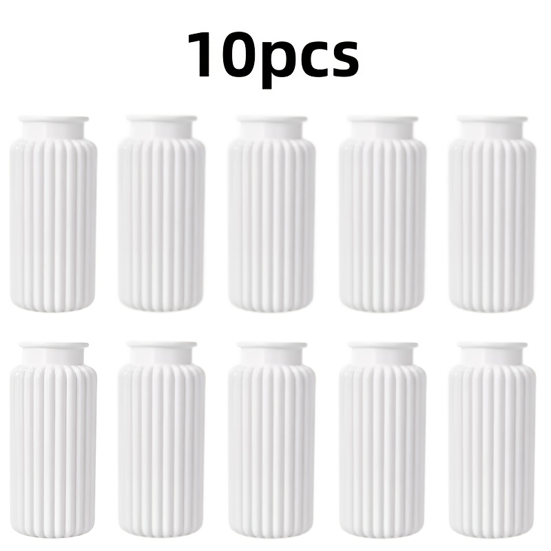 TEMU 10pcs Set Of White Vertical Stripe Vases, Small Vertical Stripe Decorative Vase Set, Bulk Cylindrical Grooved Vases For Centerpieces, Wedding