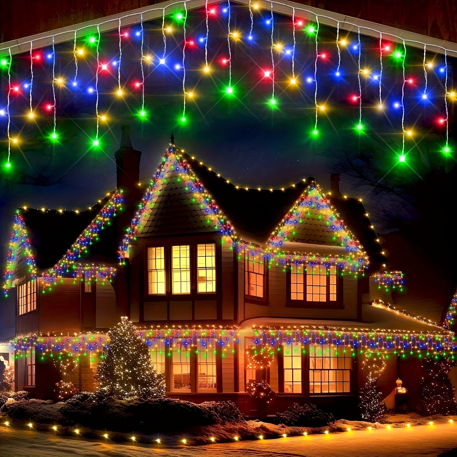 TEMU 1pc, Usb Plug Christmas Tree Waterfall Lights Usb-powered Colorful 8 Lighting Waterfall String Lights Fairy Lights For Outdoor Trees, Wedding