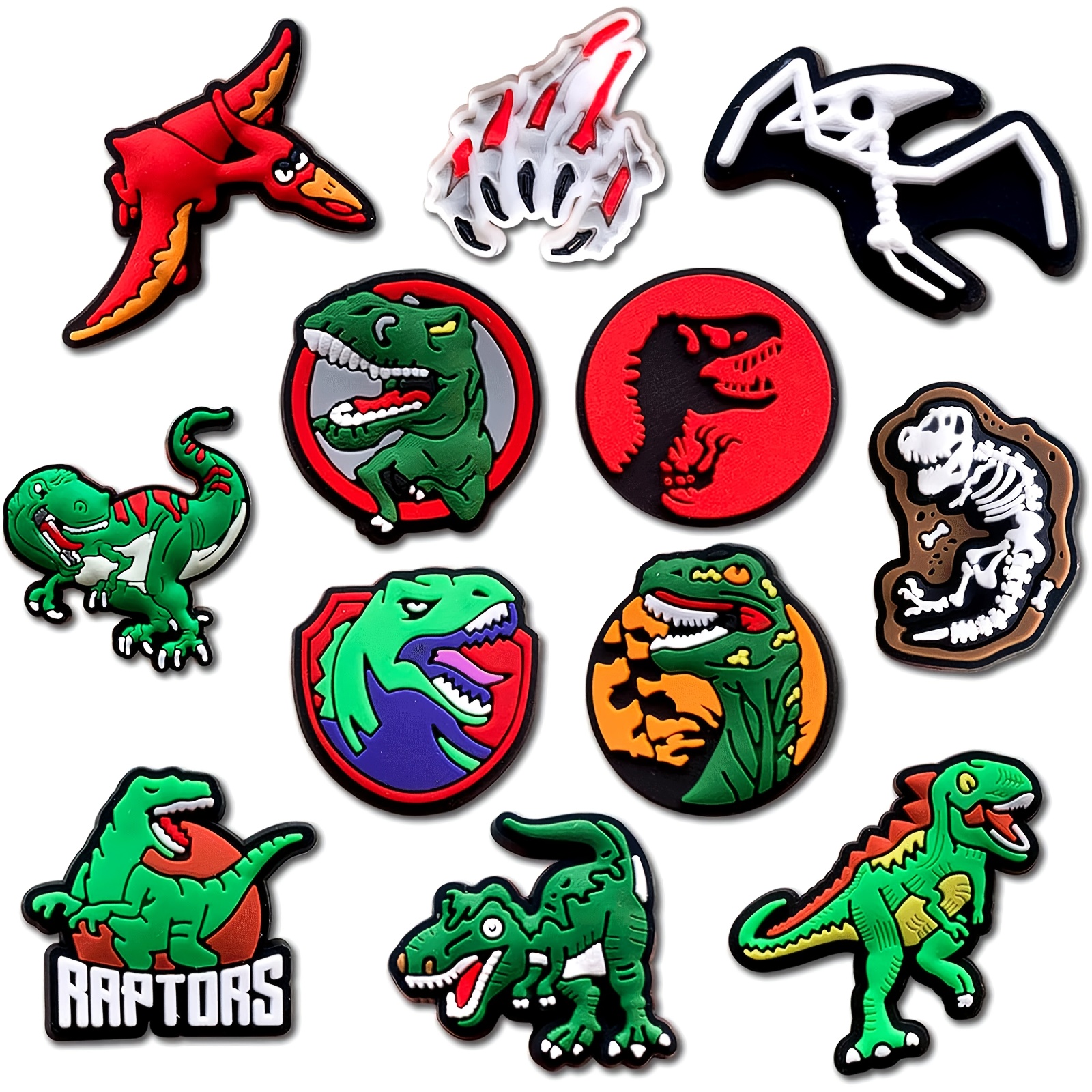 TEMU 12pcs Cartoon Cute And Dinosaur Theme Shoe Charms, Suitable For Shoes, Bags, Wristbands, And Accessory Charms - Pvc Material, Creative , Ideal