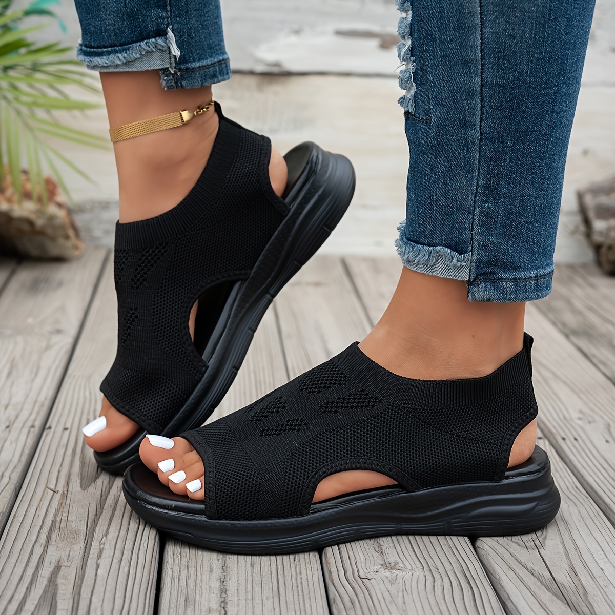 TEMU Sandalias transpirables para mujer, calzado deportivo casual, sandalias de cuña para playa, sandalias con plataforma y sandalias de estilo .