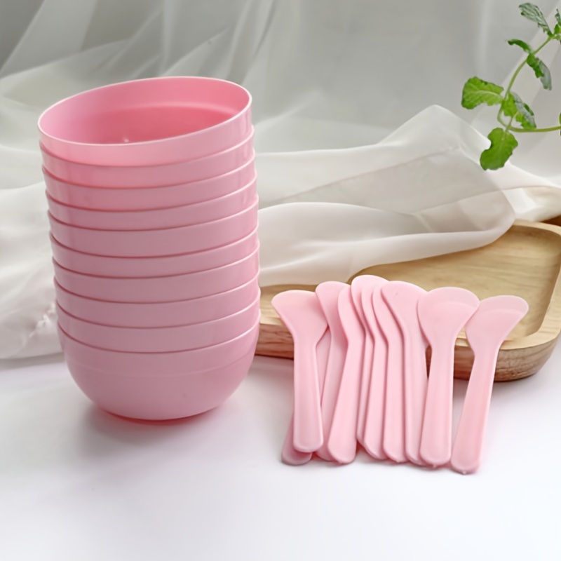 TEMU 10pcs Unscented Reusable Facial Mask Mixing Bowl And Spatula Set, Plastic Skincare Tool Kit For Face Masks And Mud Masks, No Electricity Or