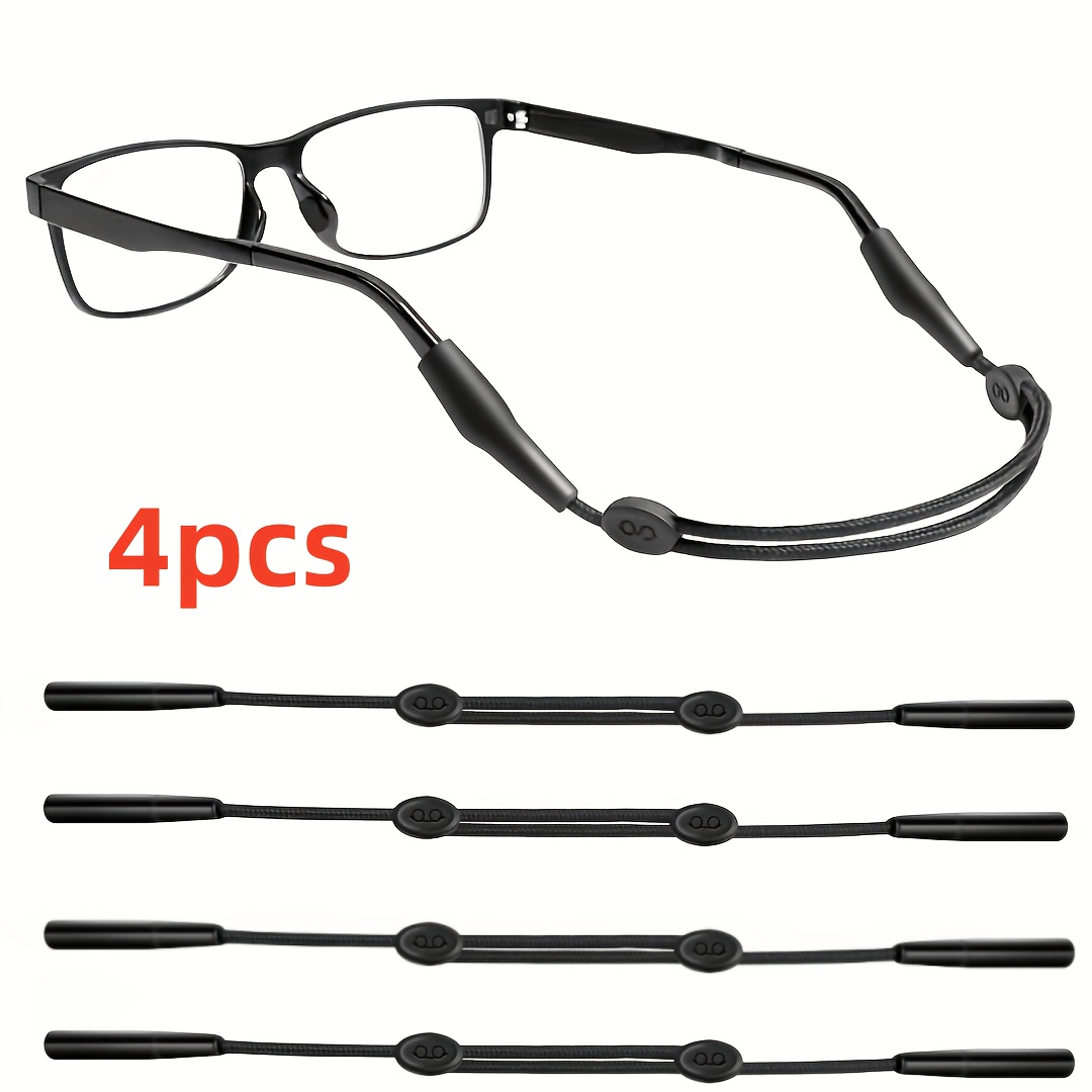4pcs adjustable non slip sports eyewear straps black durable nylon eyeglass retainer straps suitable for running cycling fitness and travel   mens sports accessories