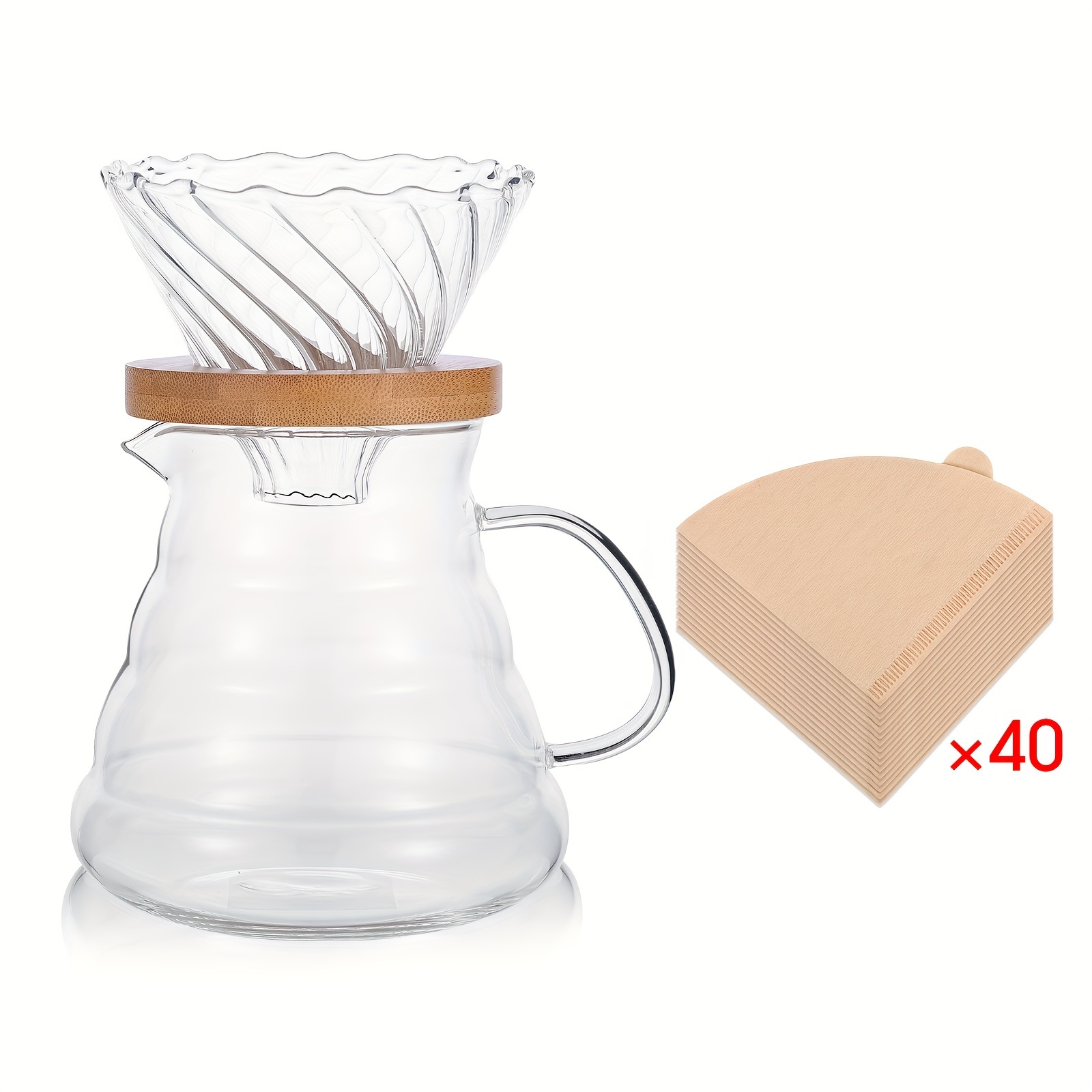 

1set Hand Set, Glass Twill Spiral Coffee Filter Cup With 40pcs Coffee Filter Papers, Coffee , Coffee Accessories