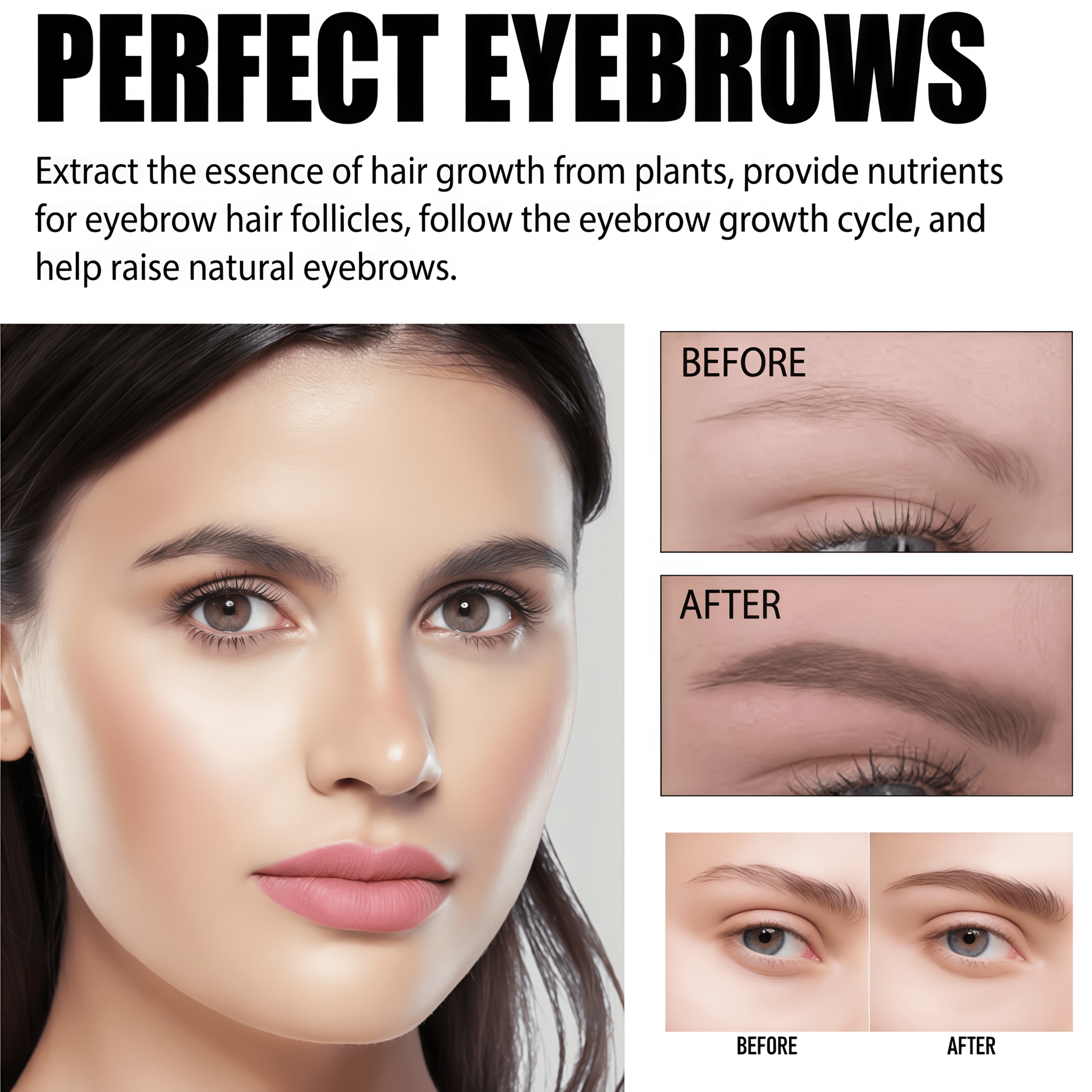 Eyebrow Nourishing Essence, Thickening and Lengthening Eyelash Serum for Sparse or Broken Brows - Unisex Formula with Natural Ingredients to Promote Growth. Waterproof & Long-Lasting Wild Brow Enhancer that Adds Length/Volume in a Low Allergy Risk Design (Fragrance Free). Suitable Even Sensitive Light Beige