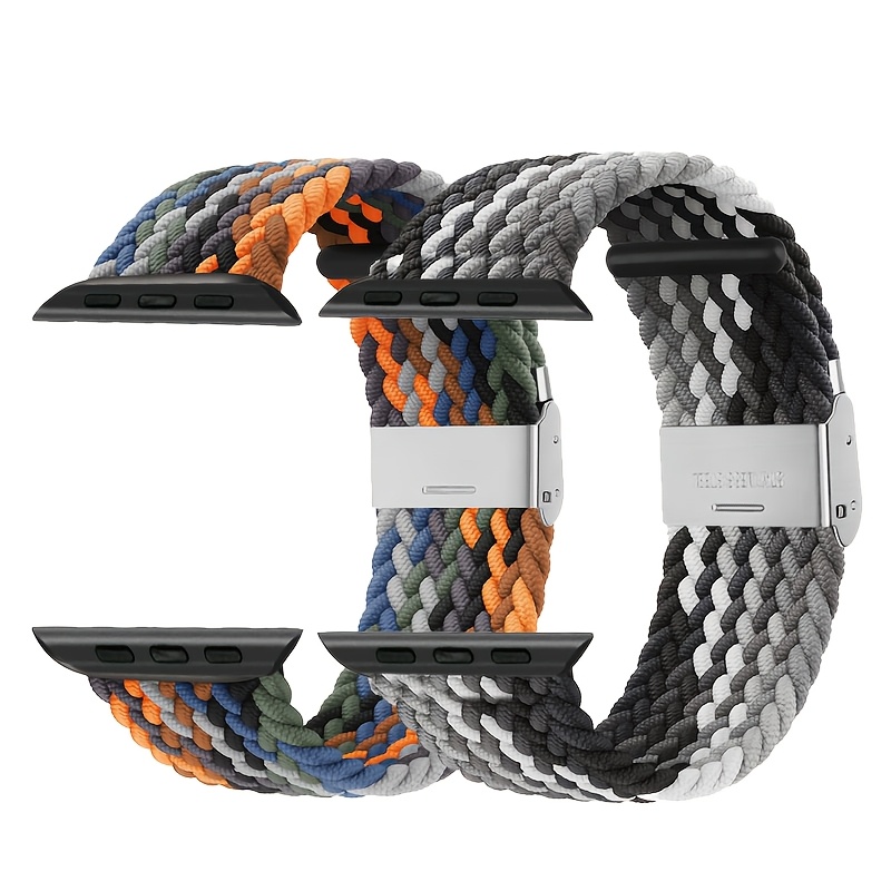 TEMU Lot de 2 bracelets tissés élastiques à boucle simple pour montre APPLE pour femme, 40mm 38mm 41mm 44mm 46mm 45mm 42mm 49mm pour homme, bracelet