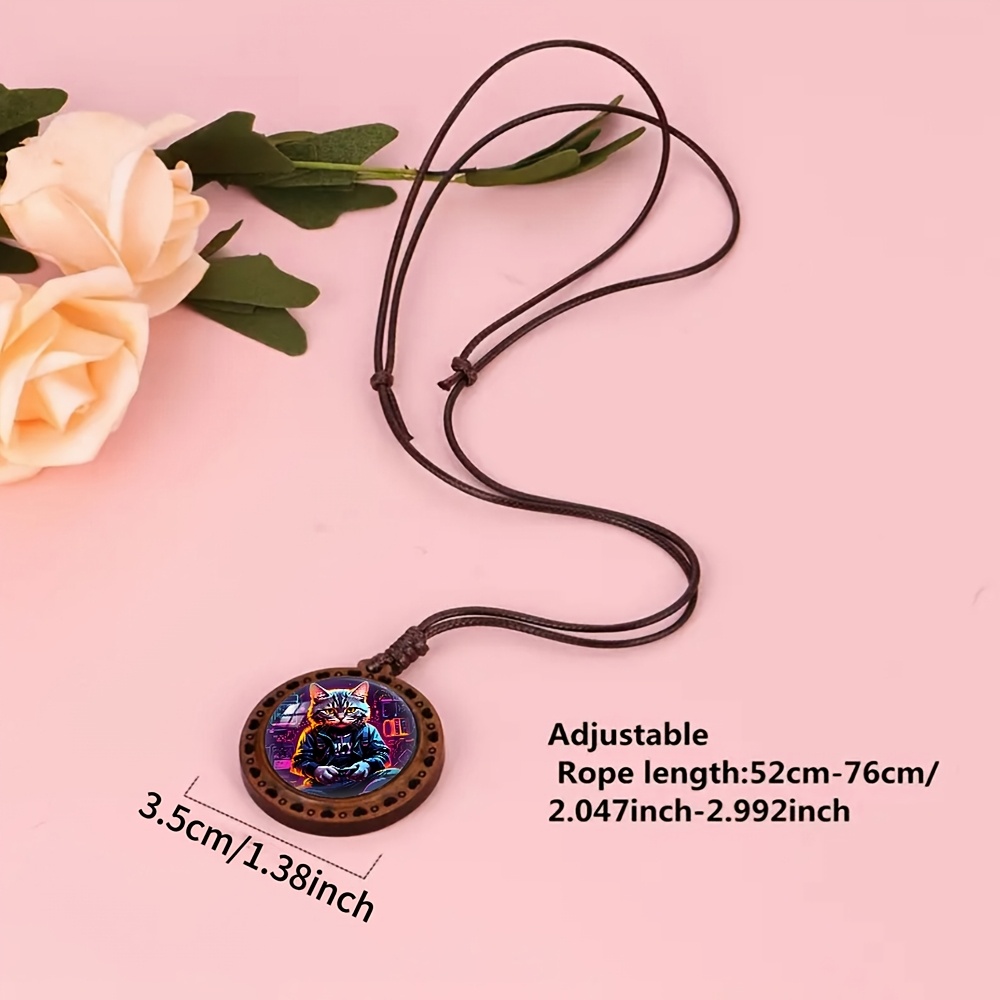 Wooden Cyber Cat Player Heart Necklace, Cute Gift