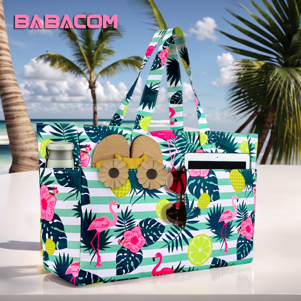 E-shop BABACOM Extra Große Strandtasche, Tragetasche mit Reißverschluss, Leichte Faltbare Kosmetiktasche für Damen, Sport- Reisehandtasche für Urlaub &