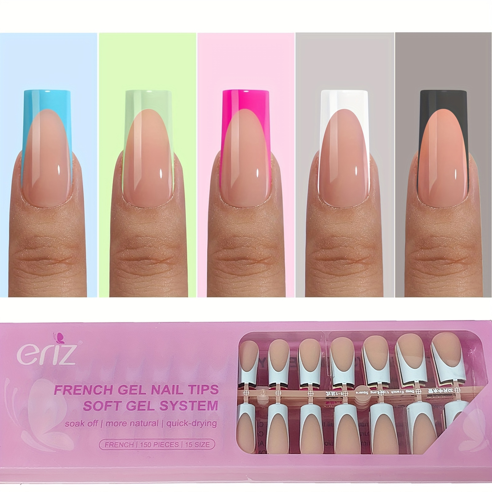 

300pcs/150pcs French Gel Soft False Nails, , With Tip And Covering Rectangular Nail Tips, Surface Pastel French Nail Tips-diy Nail Art