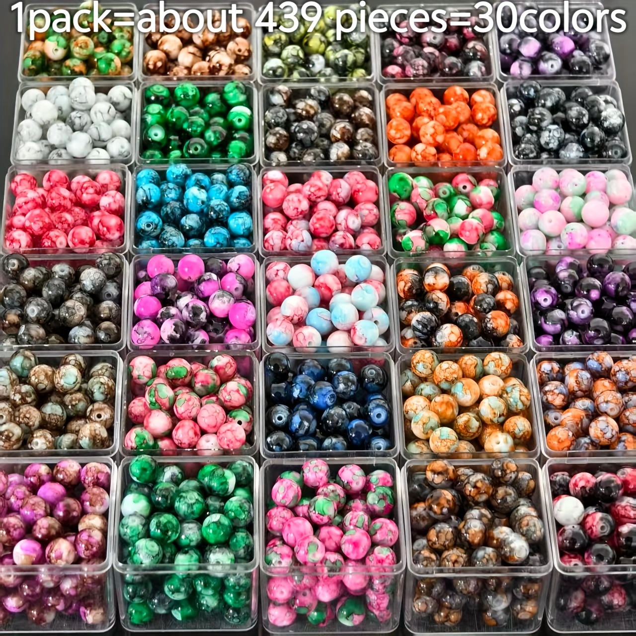 TEMU 439pcs 30 Colors 8mm High-quality Gradient Glass Beads - Diy Assortment, Suitable For Bracelet, Necklace, And Jewelry Making Accessories,
