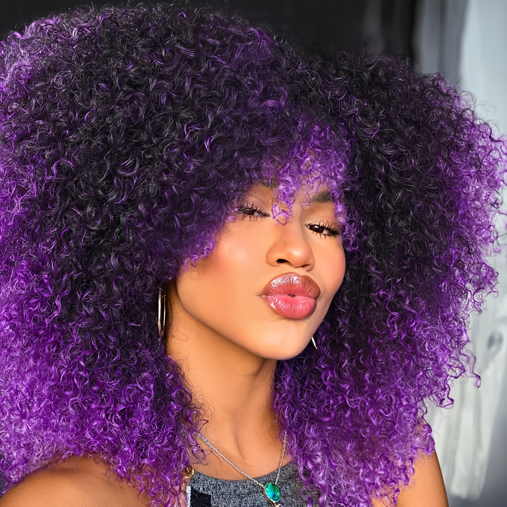 Afro Purple Wig Natural 14&*; Vibrant Purple Afro Bob Wig Heat