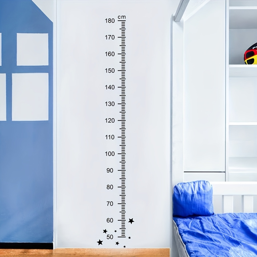 Image of 1pc A Large Black Star Height Measuring Ruler Wall Sticker, Measuring 8.8 By 54.9 Inches, Perfect For Decorating Rooms, Bedrooms, And Kindergartens. An For Home Decor