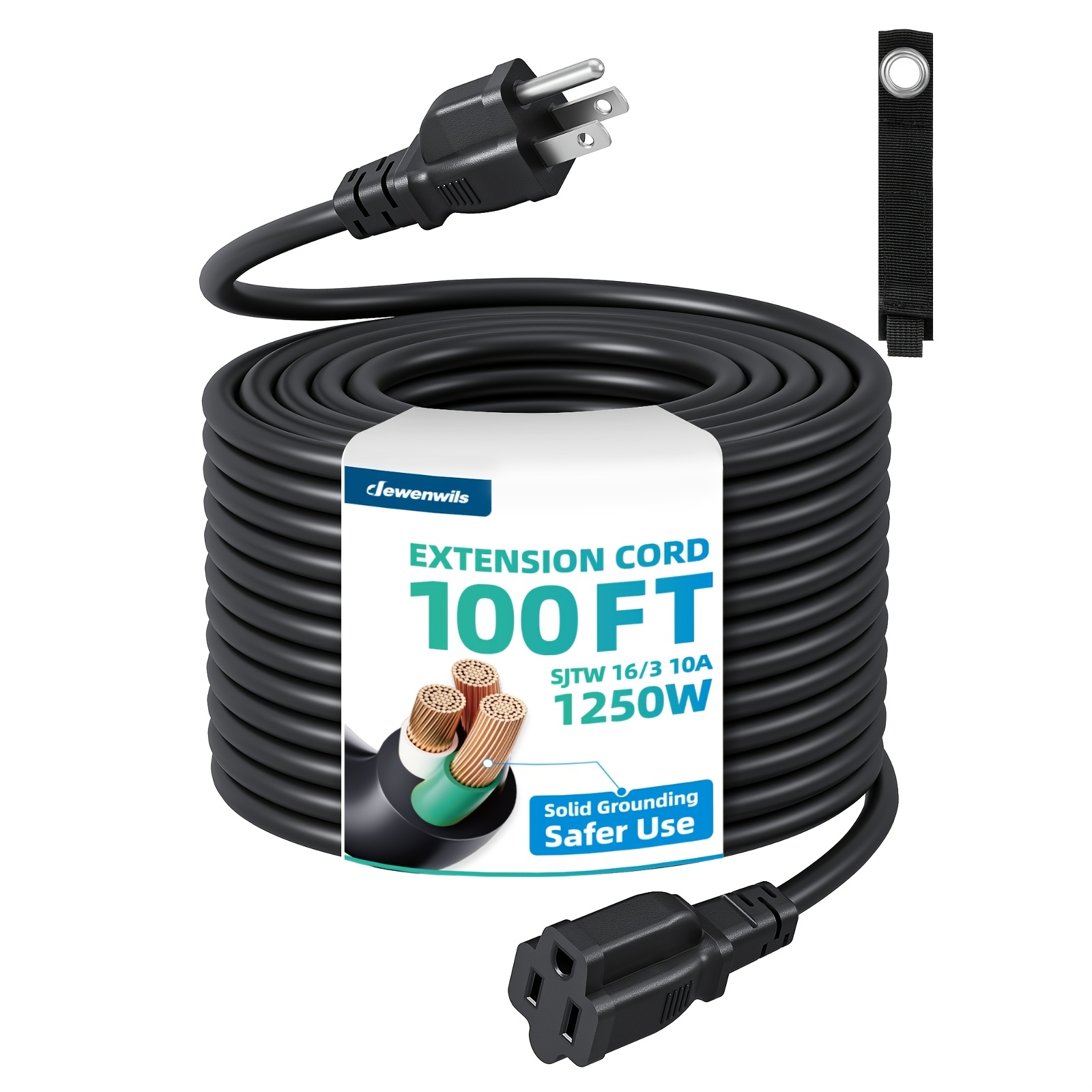 TEMU DEWENWILS 100FT/6FT/20FT Rallonge Noire d'Intérieur Robuste, 16/3, Câble d'Alimentation à 3 Broches avec de Terre pour Bureau Maison Halloween