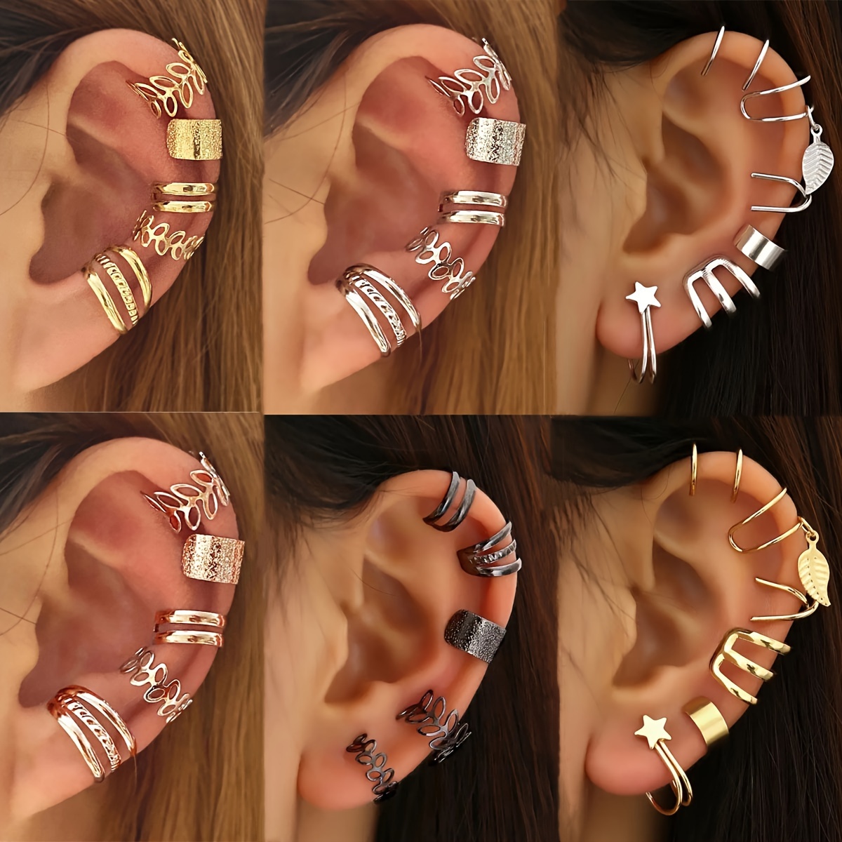 

10/32pcs Adjustable Daily Wear Ear Cuffs For Women Fashion Cartilage Clip Non-pierced Earrings Jewelry Gifts Set