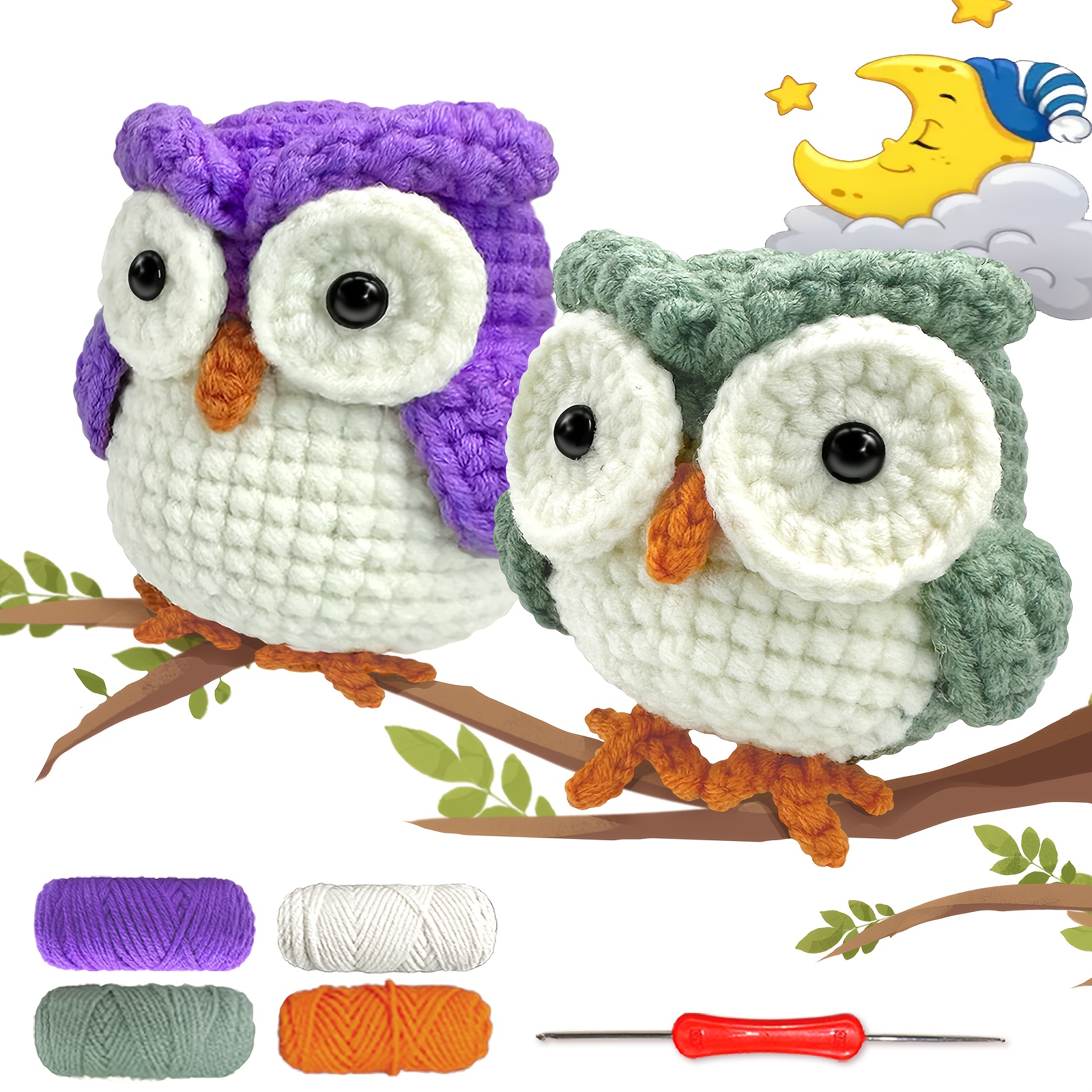 

Yamaxin Crochet Kit For Beginners - 2pcs Owl Amigurumi Crochet Set With Soft Yarn, Easy-to- Video Tutorial, Crafting, Color Fabric Materials