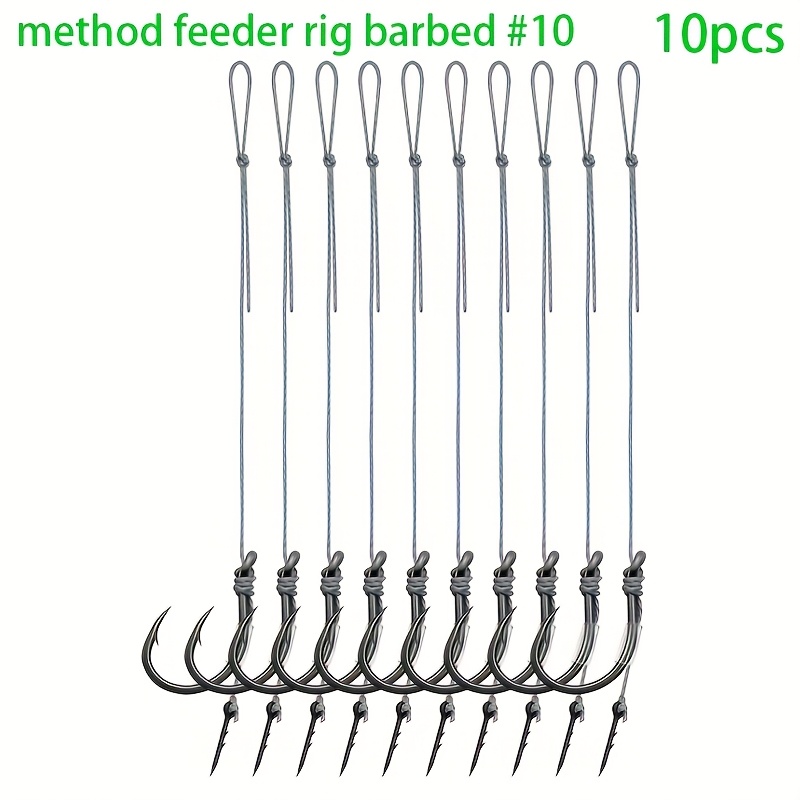 E-shop 10/20 Stück Method Feeder Rigs | Hochfeste Widerhaken Haken Größe 6 8 10 12 14, 8 Geflochtene Angelschnur, Kohlenstoffstahl, Grau