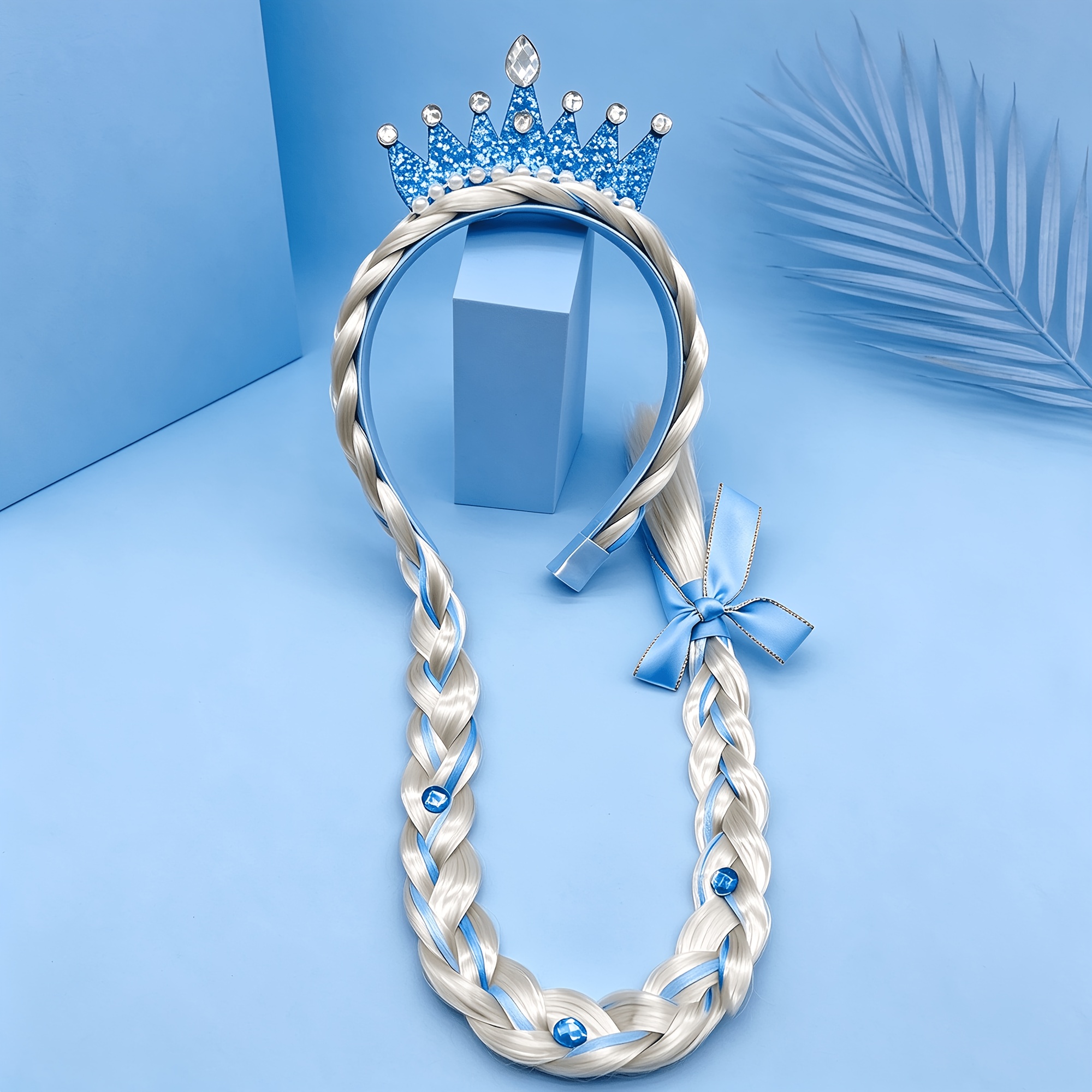 TEMU Bandeau à avec perruque, Bandeau à pince à cheveux Princesse Couronnée, Bandeau à Princesse Bleue
