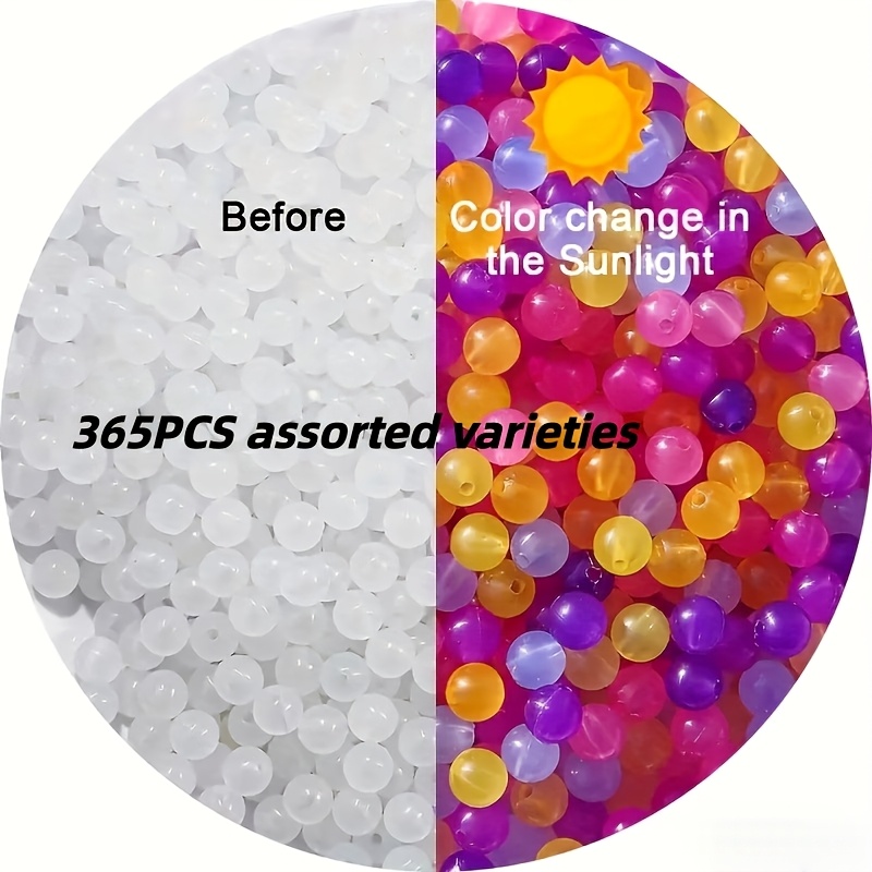 365pcs Random Mixed Color Color-changing Acrylic Beads - Sunlight-sensitive Multicolor Gradient Round Beads, Diy Bracelet And Necklace Making Materials | Fun Jewelry Accessories Bead Assortments