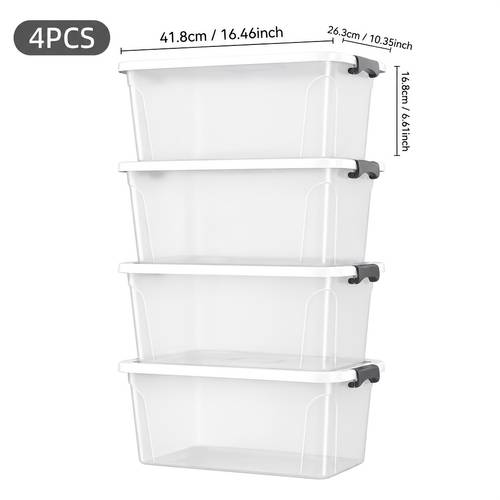 item picture 4pcs upgrade stackable storage box set transparent containers with handles and lids durable plastic organizers for decor bedroom living room bathroom car trunk office supplies medicine and more