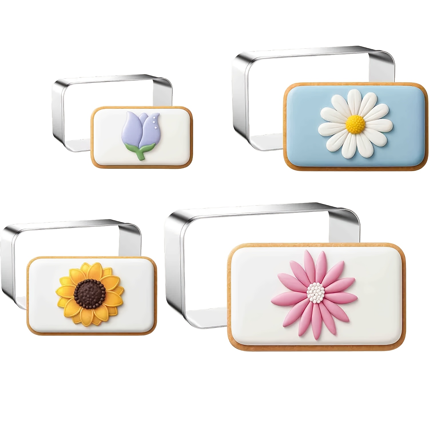 TEMU Set de emporte-pièces géométriques de plaque rectangulaire arrondie pour - 5 pouces, 4 pouces, 3 pouces, 2 pouces - Moules à de plaque à cadre
