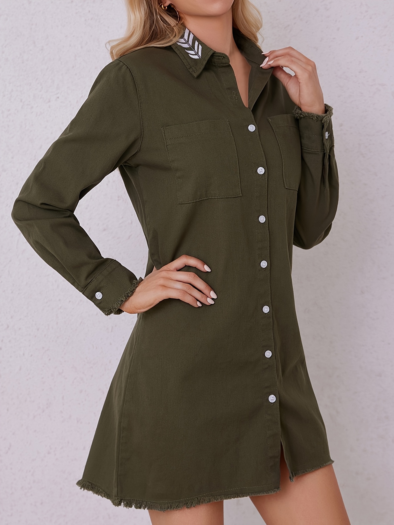 1pc olive green denim dress 1pc womens boho style denim - Temu Mauritius