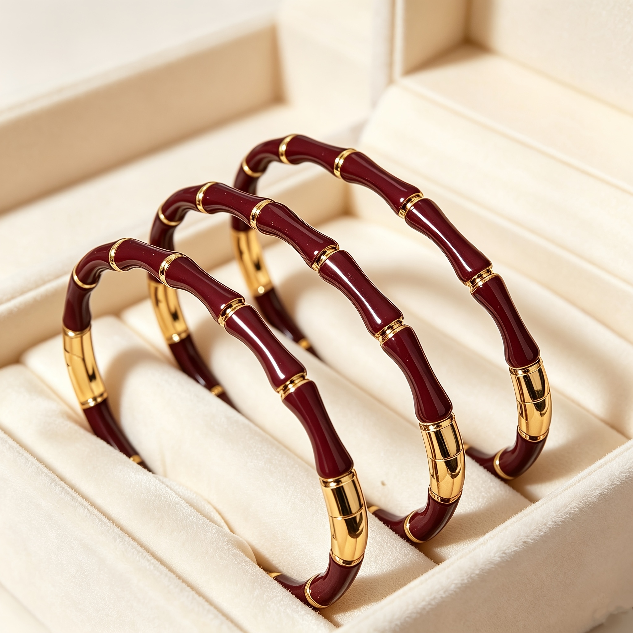 TEMU 3 pulseras de bambú color para mujer, brazalete abierto, pulsera de de esmalte de lujo , accesorio diario de estilo chino , regalo para novia o
