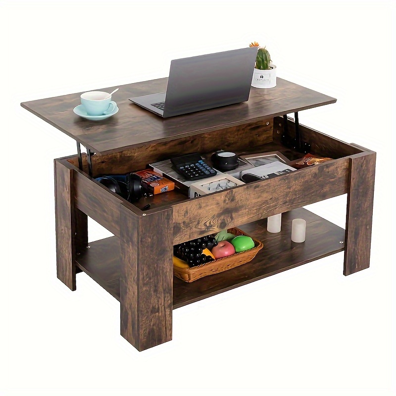TEMU Coffee Table, Lift Top Coffee Table With Large Hidden Storage Shelf, Lift Tabletop Dining Table For Living Room, Home Small Space
