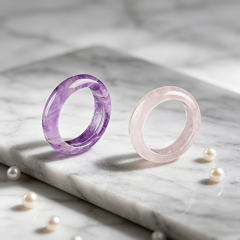 TEMU Juego de 2 anillos apilables de natural y - Tallados a , adecuados para , fiestas, festivales de , uso diario, regalo de joyería de cristal para